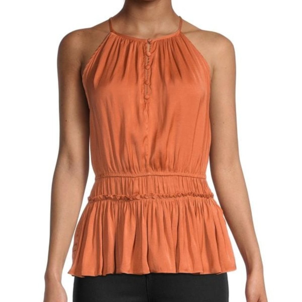 NWT PHILOSOPHY GATHERED HALTERNECK PEPLUM TOP (S)